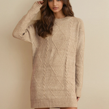Cable Knit Drop Shoulder Loose Fit Sweater Dress
