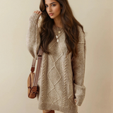 Cable Knit Drop Shoulder Loose Fit Sweater Dress