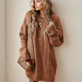Cable Knit Drop Shoulder Loose Fit Sweater Dress
