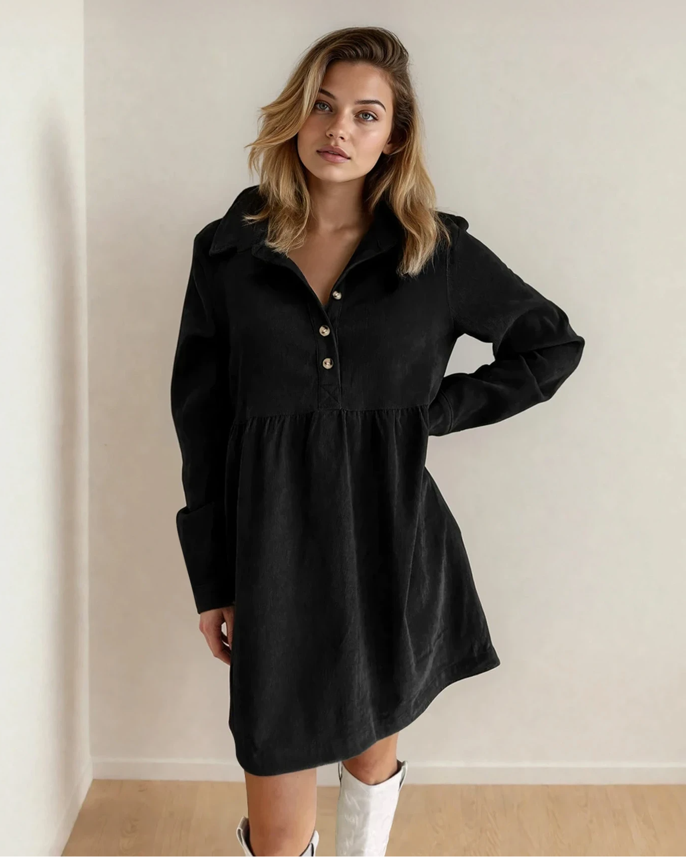 black corduroy dress long sleeve Black Corduroy Long Dress XS/S