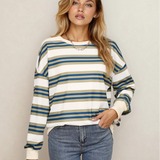 Sophie Stripe Crew Neck Drop Shoulder Pullover Sweatshirt