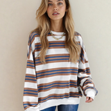 Sophie Stripe Crew Neck Drop Shoulder Pullover Sweatshirt