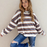 Sophie Stripe Crew Neck Drop Shoulder Pullover Sweatshirt