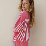 Stripe Color Block Patchwork Drop Shoulder Long Sleeve Tunic Top