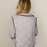 PREORDER Skylar Striped Snap Button Scalloped Hem Winter Vest  - Brown | Dropship