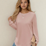 Valerie Rounded Hem Waffle Long Sleeve Top