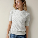 PREORDER Magnolia Textured Knit Ribbed High Neck Short Sleeve Sweater - White | Dropship