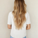 PREORDER Magnolia Textured Knit Ribbed High Neck Short Sleeve Sweater - White | Dropship