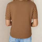 PREORDER Magnolia Textured Knit Ribbed High Neck Short Sleeve Sweater - Straw | Dropship