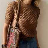 Magnolia Textured Knit Ribbed High Neck Short Sleeve Sweater