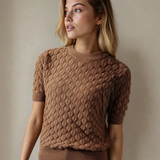 Magnolia Textured Knit Ribbed High Neck Short Sleeve Sweater
