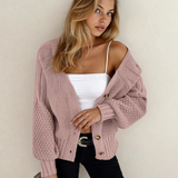Jane Mixed Texture Knit Button V Neck Sweater Cardigan