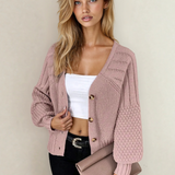 Jane Mixed Texture Knit Button V Neck Sweater Cardigan