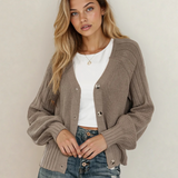 Jane Mixed Texture Knit Button V Neck Sweater Cardigan