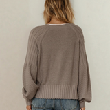 Jane Mixed Texture Knit Button V Neck Sweater Cardigan