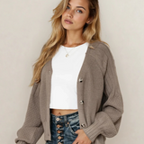Jane Mixed Texture Knit Button V Neck Sweater Cardigan
