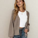 Jane Mixed Texture Knit Button V Neck Sweater Cardigan