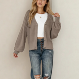 Jane Mixed Texture Knit Button V Neck Sweater Cardigan