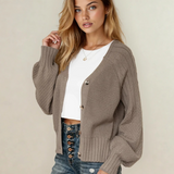 Jane Mixed Texture Knit Button V Neck Sweater Cardigan