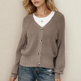 Jane Mixed Texture Knit Button V Neck Sweater Cardigan
