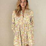 PREORDER Evie Floral Print Frilly Trim Smocked Cuff Long Sleeve Loose Shirt Dress | Dropship