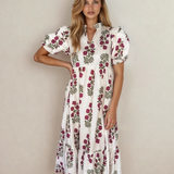 PREORDER Kali Floral Short Bubble Sleeve Tiered Maxi Dress - Beige | Dropship