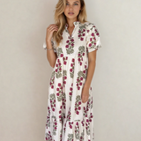 PREORDER Kali Floral Short Bubble Sleeve Tiered Maxi Dress - Beige | Dropship