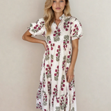 PREORDER Kali Floral Short Bubble Sleeve Tiered Maxi Dress - Beige | Dropship