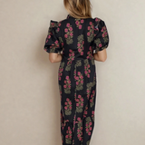 PREORDER Kali Floral Short Bubble Sleeve Tiered Maxi Dress - Black | Dropship