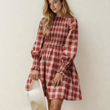 Presley Plaid Print Smocked Puff Sleeve Mini Dress | Dropship