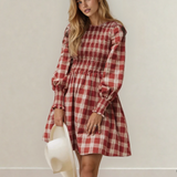Presley Plaid Print Smocked Puff Sleeve Mini Dress | Dropship