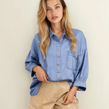 Blake Washed Drop Shoulder Bracelet Sleeve Chambray Shirt