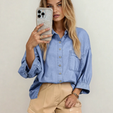 Blake Washed Drop Shoulder Bracelet Sleeve Chambray Shirt