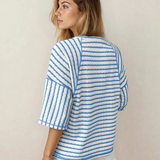 Noelle Stripe Textured Knit Split Hem Half Sleeve Loose Top
