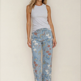 PREORDER Amari Floral Printed Raw Hem Shift Jeans | Dropship