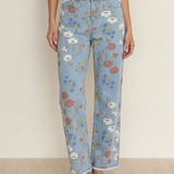 PREORDER Amari Floral Printed Raw Hem Shift Jeans | Dropship