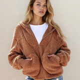Corrine Zip Up Hooded Sherpa Jacket