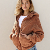 Corrine Zip Up Hooded Sherpa Jacket