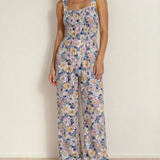 Angelica Square Neckline Stretch High Waist Jumpsuit - Purple Floral
