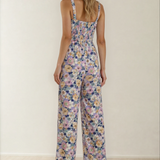 Angelica Square Neckline Stretch High Waist Jumpsuit - Purple Floral