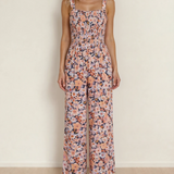 Angelica Square Neckline Stretch High Waist Jumpsuit - Pink Floral