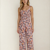 Angelica Square Neckline Stretch High Waist Jumpsuit - Pink Floral