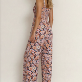 Angelica Square Neckline Stretch High Waist Jumpsuit - Pink Floral