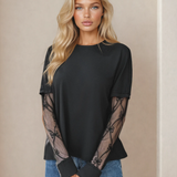 Lace Layered Long Sleeve Tee - Black