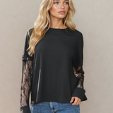 Lace Layered Long Sleeve Tee - Black