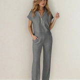 PREORDER - Addyson Half Zip Polo Tee Casual Pant Set - Gray