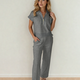 PREORDER - Addyson Half Zip Polo Tee Casual Pant Set - Gray