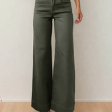 Brooke 2-Button High Waist Flared Bottom Jeans - Olive
