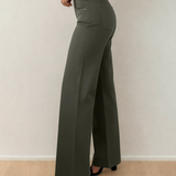 Brooke 2-Button High Waist Flared Bottom Jeans - Olive