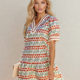 Malia Tulip Floral Print Cotton Puff Short Sleeve Mini Dress